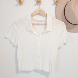 NWT American Eagle short sleeve White Collared Top button down